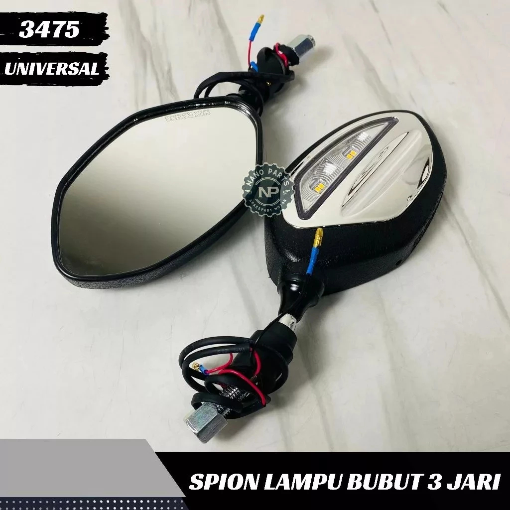 Spion Bubut 3 Jari Tangkai Pendek Beat Plus Sen Led MSX Universal Motor Honda Yamaha