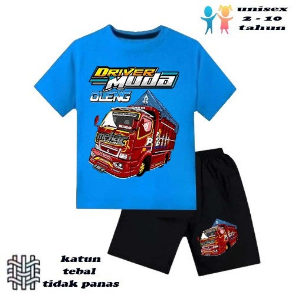 setelan baju anak laki-laki perempuan baju kaos anak laki-laki perempuan motif  mobil truk oleng umu