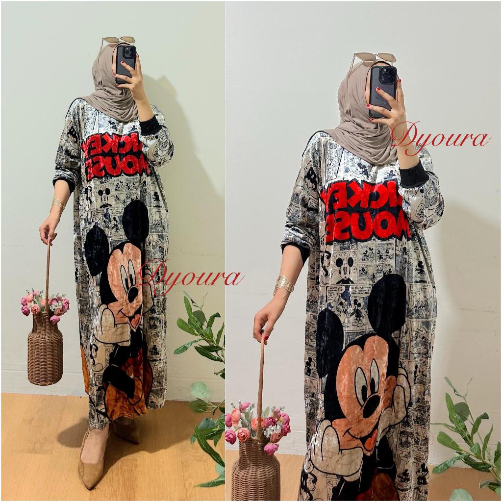 dress bludru premium Ori BKK / gamis bludru payet printing