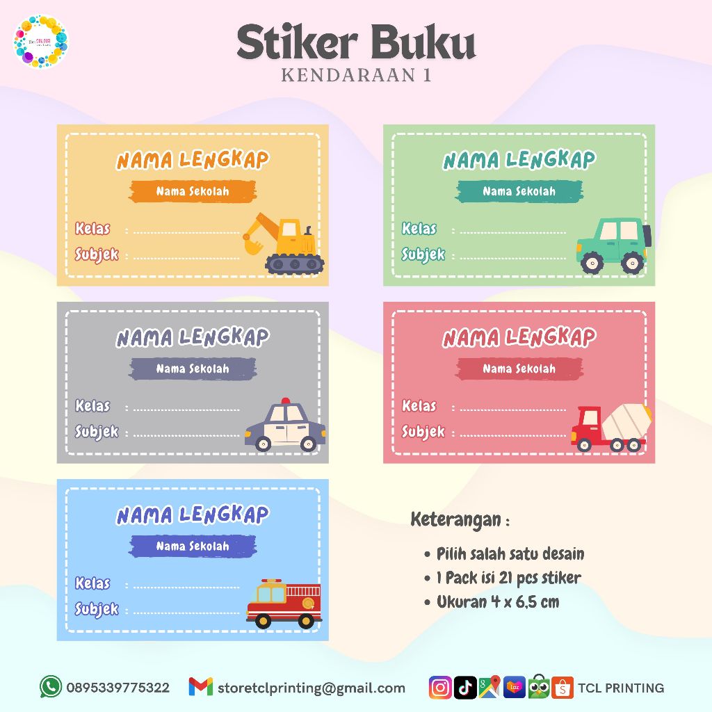 

Stiker Label Buku Karakter Kendaraan | Stiker Nama | Stiker Buku | Label Buku