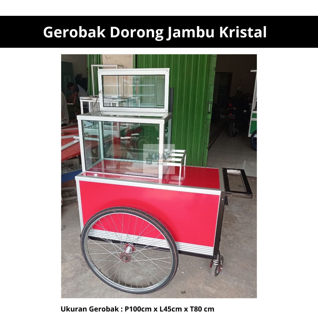 Gerobak Dorong Keliling Rujak Buah Jambu Kristal Alumunium