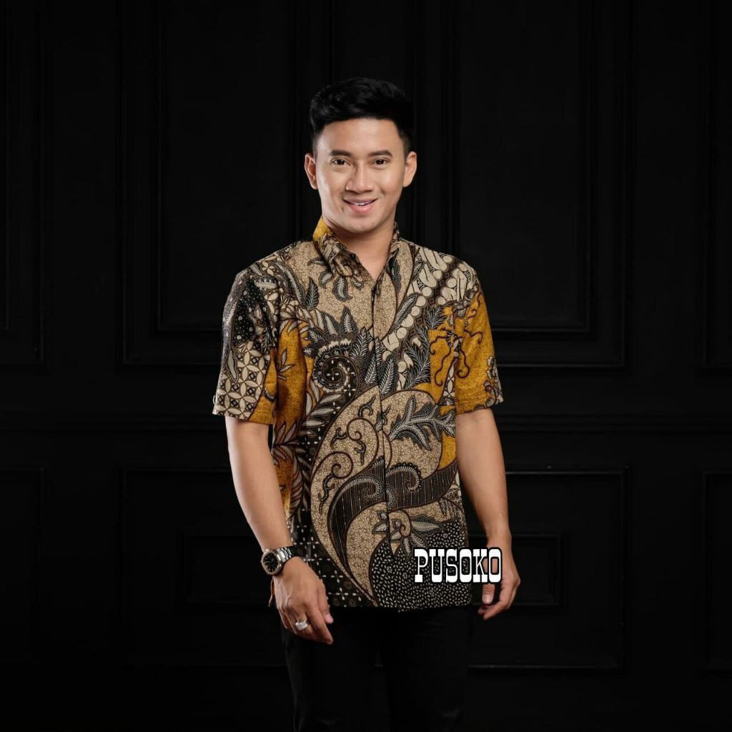 BATIK PRIA LENGAN PENDEK MOTIF DIMENSI ABU