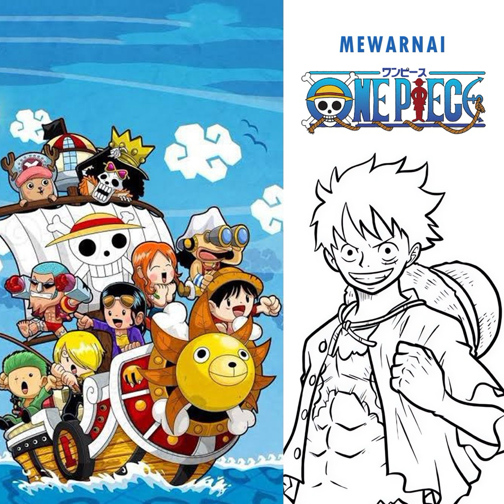

15 Lembar A5 | Kertas Mewarnai tema ONE PIECE | 15 Kertas gambar berbeda