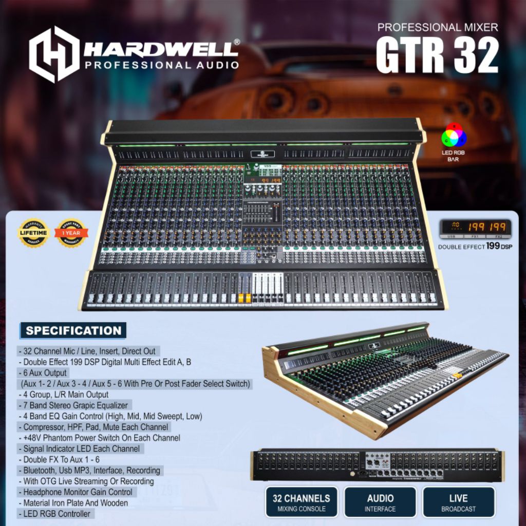 Professional Mixer Audio Hardwell GTR 32 / GTR-32 / GTR32 Original With Double Effect 199 Dsp