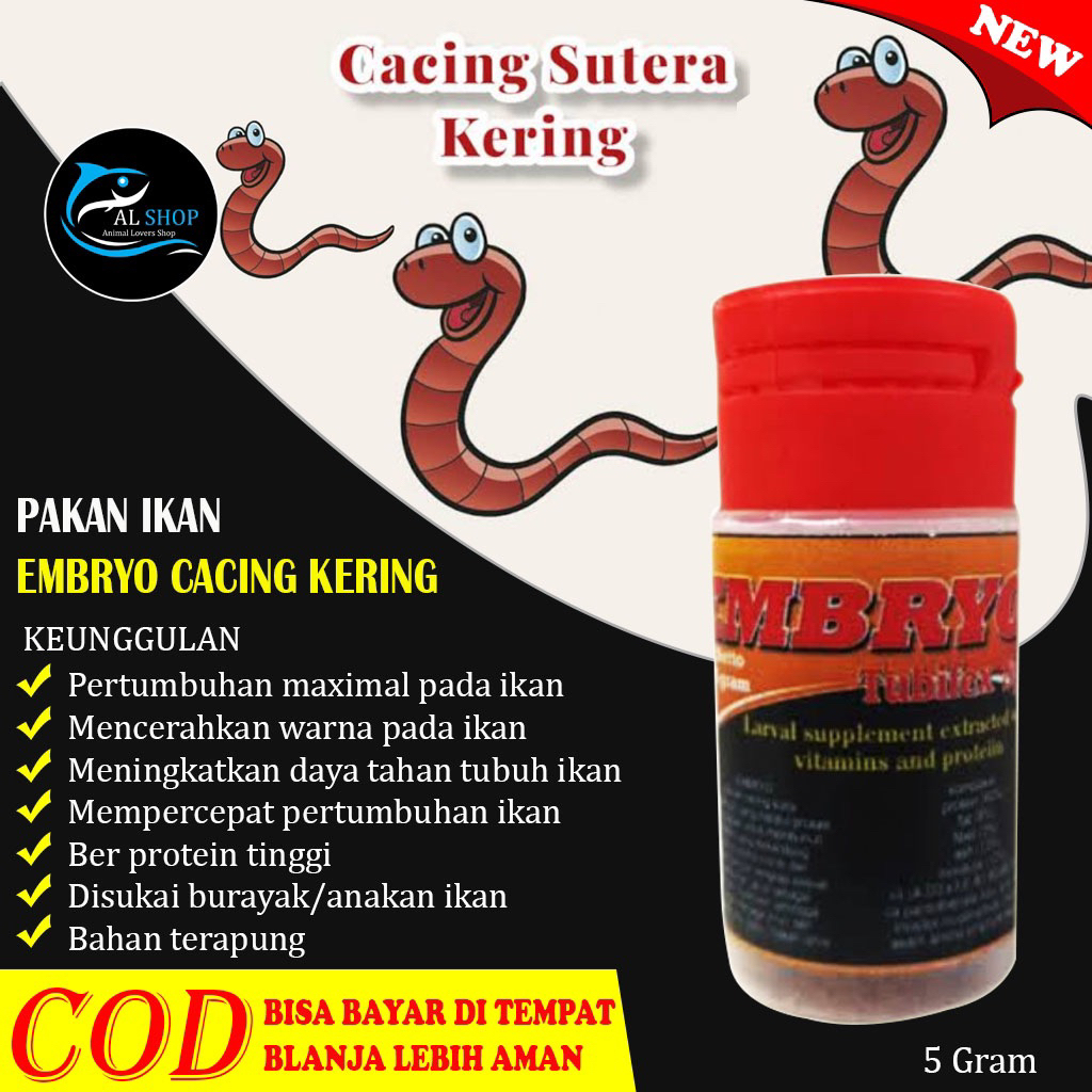 Embryo cacing kering 5gr Pakan ikan Cupang Guppy