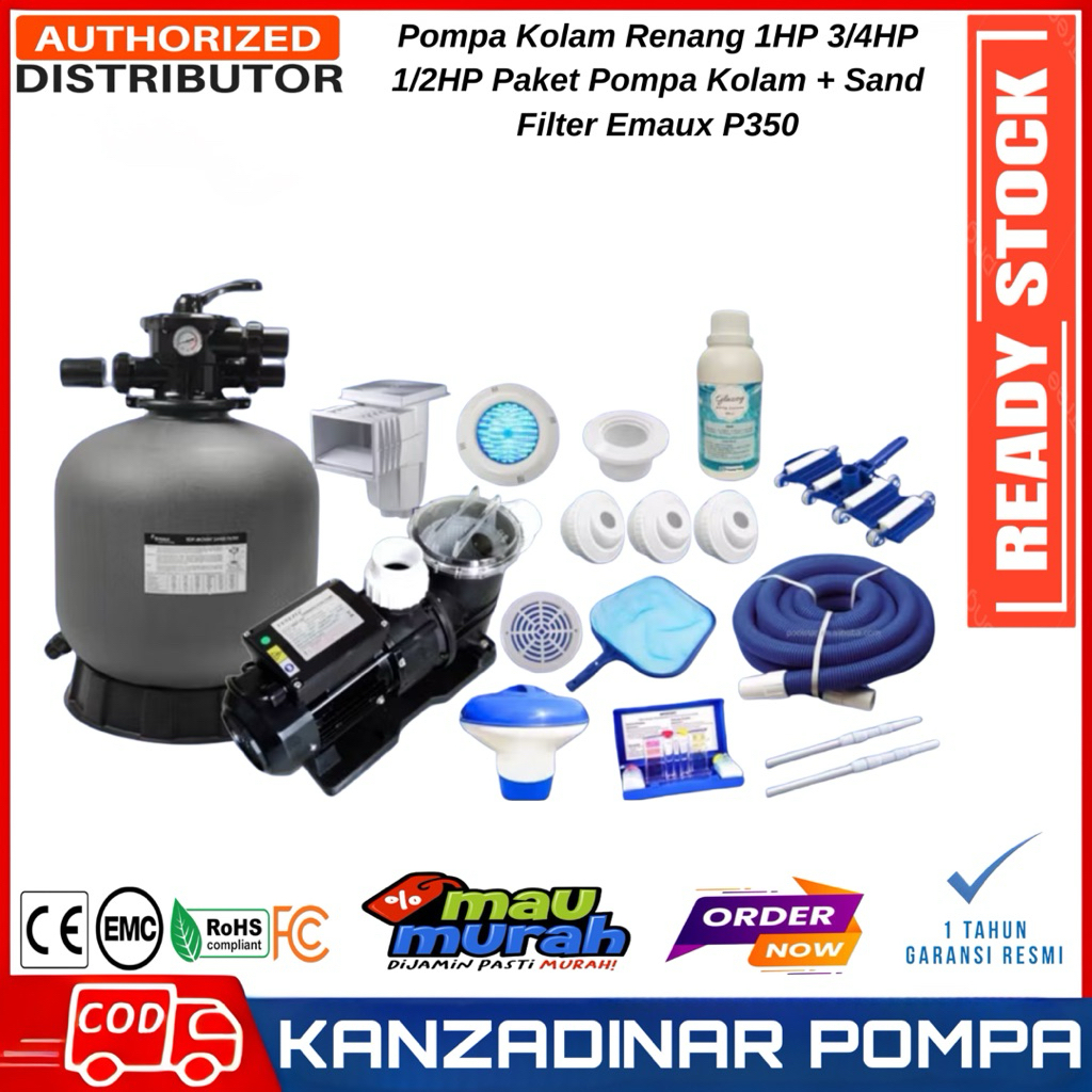 Mesin Pompa Air Kolam Renang 1HP Sand Filter Emaux Paket Kolam Renang
