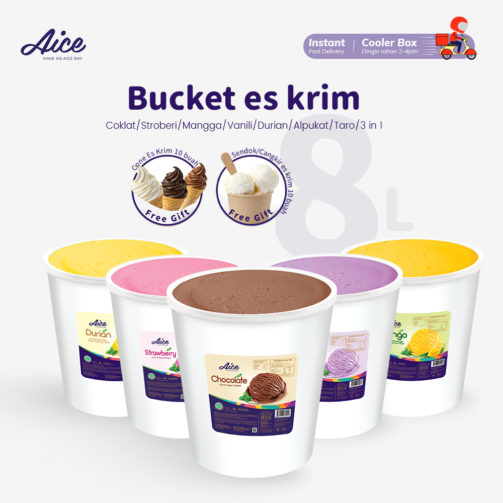 

Aice ice cream/Aice 8L ice cream bucket /Aice 8L Es Krim Ember Aneka Rasa