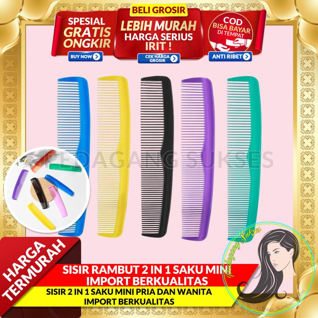 Sisir Rambut 2 IN 1 Saku Mini Pria Dan Wanita Import Berkualitas -  Sisir Kecantikan Sisir Rambut Mu