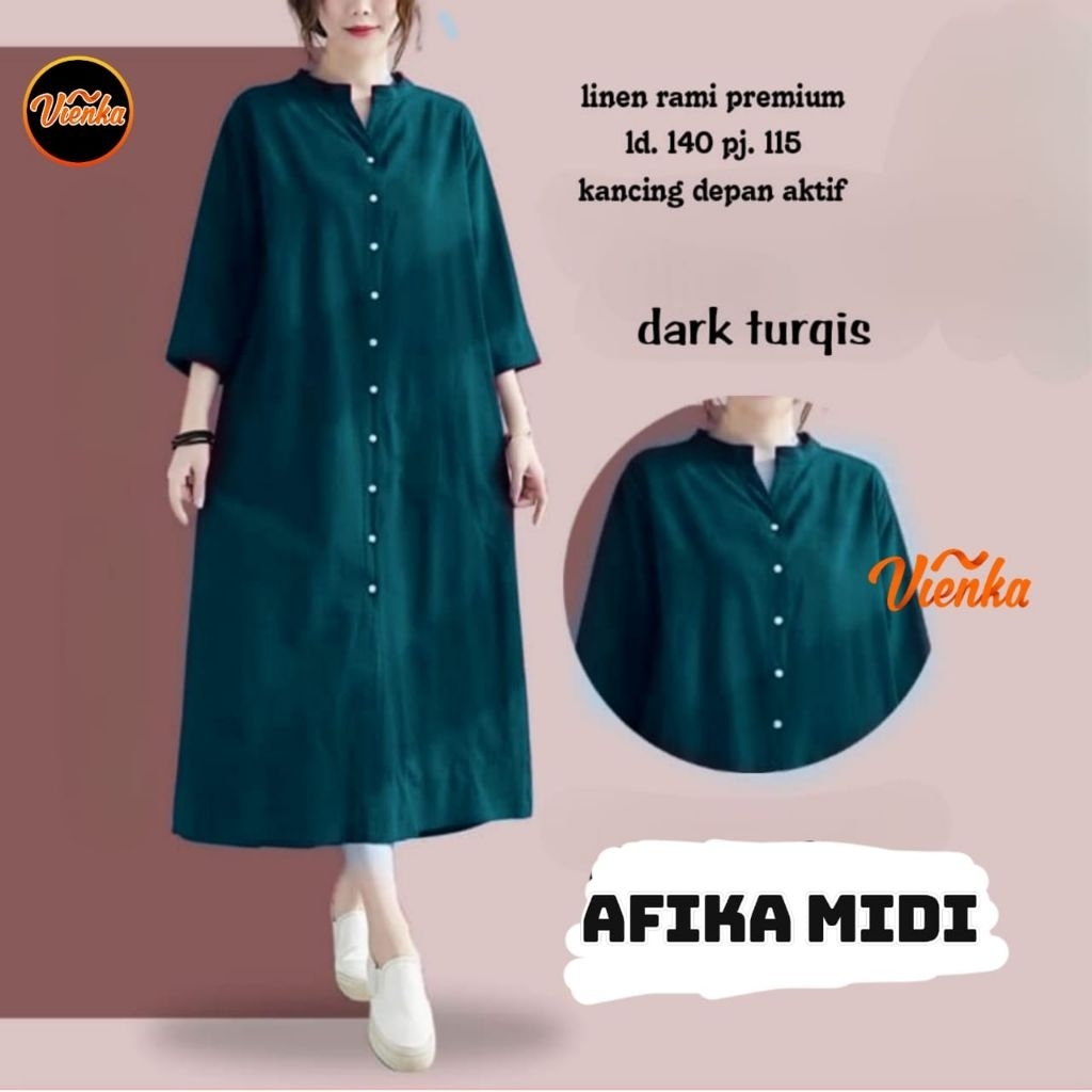 AFIKA BAJU WANITA MIDI DRESS JUMBO POLOS LINEN BY VIENKA