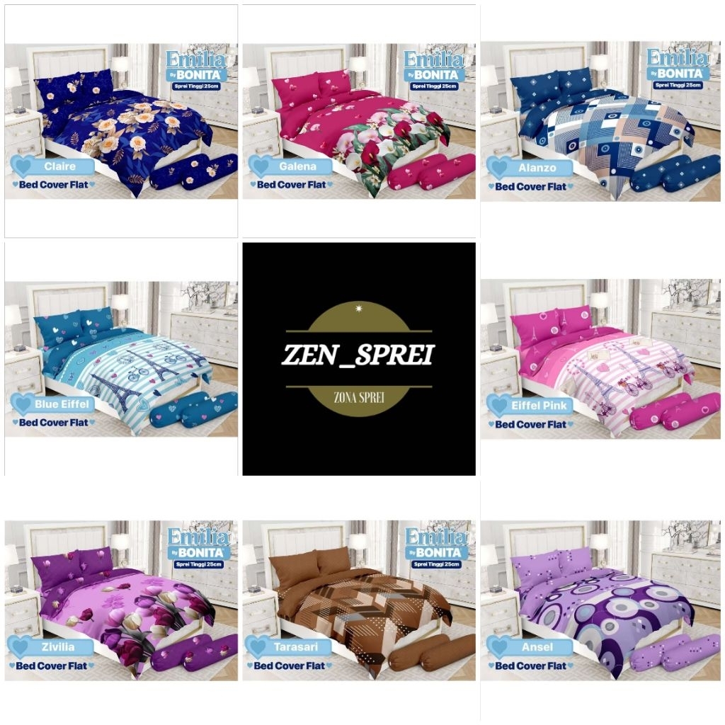 EMILIA BY BONITA - Bedcover Set Eiffel Pink Emilia Ukuran Queen 160x200 / King 180x200 Bed Cover Fla