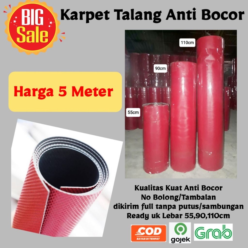 Karpet Talang Air Merah Hitam Harga 5Meter Lebar 55cm, 90cm, 110cm Pelindung Atap Rumah Anti Bocor/ 