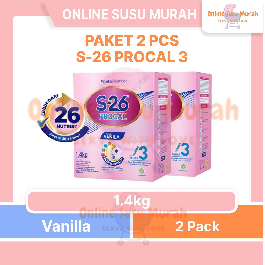 S26 PROCAL REGULER PAKET 2 PCS 1400GR NESTLE S 26 TAHAP 3 SUSU ANAK 1400 GR SSKD