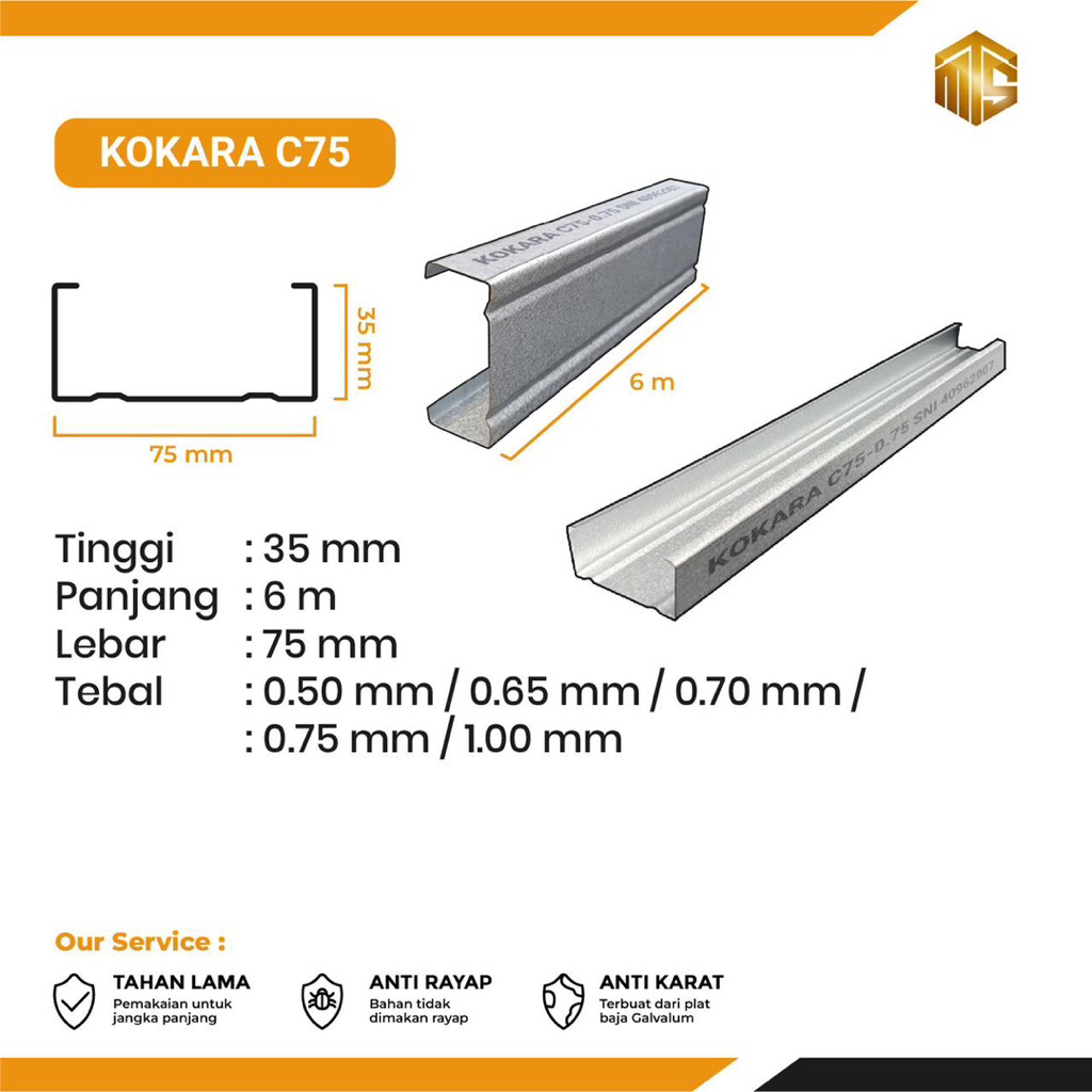 [BAJA RINGAN C75 KOKARA] Baja Ringan Kanal C75/ Baja Ringan Medan/ Baja Ringan Kanal C/ Kanal C/ Baj