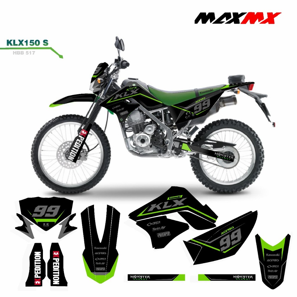 decal stiker keren full body klx 150 old hitam list hijau simple
