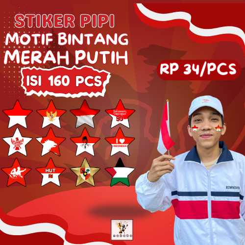 

[160Pcs] Stiker Pipi Bendera Merah Putih Motif Bintang Chromo l Hut Kemerdekaan Indonesia 17 Agustus