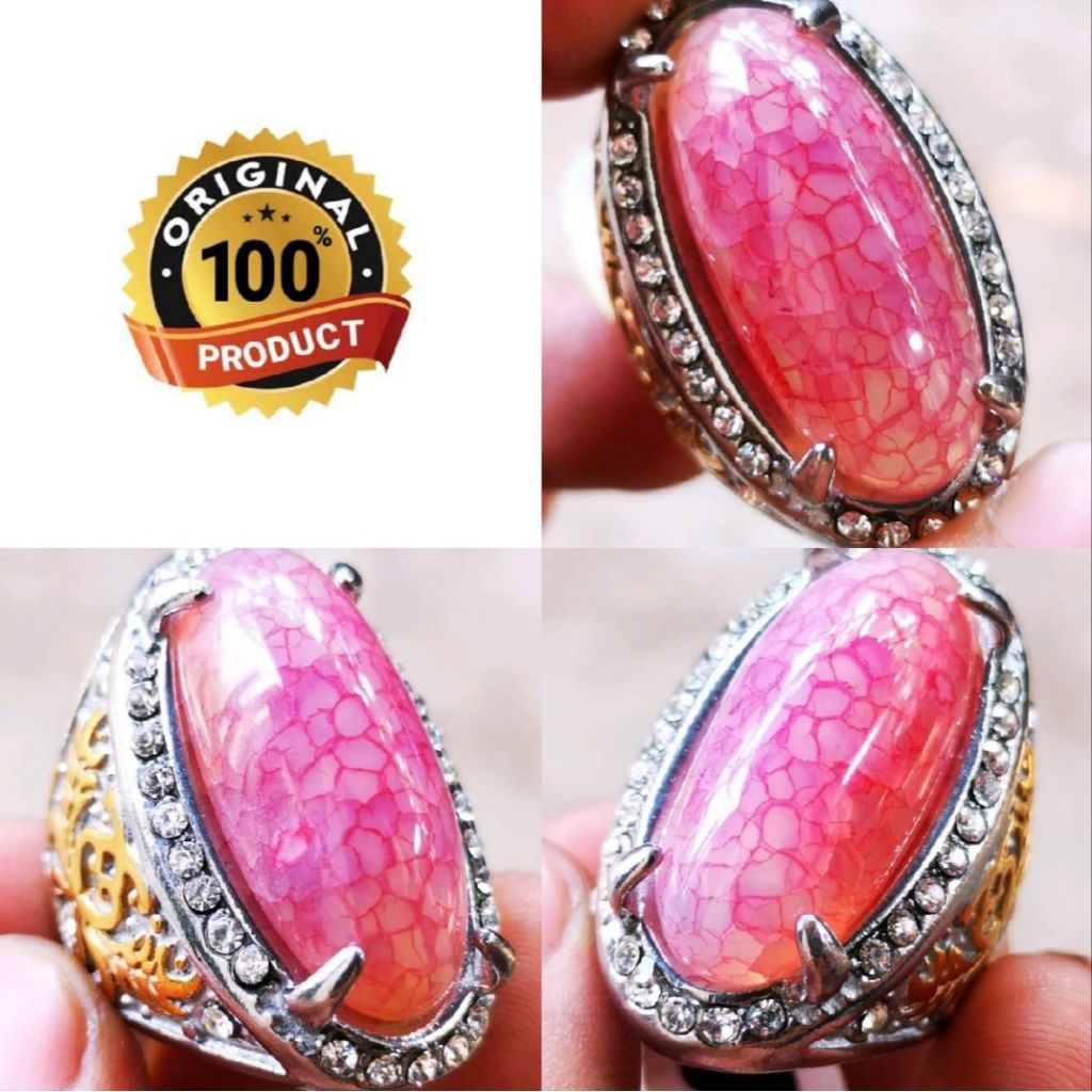 Cincin Batu Akik Asli Orange Sisik Naga Merah Model Pandan Titanium