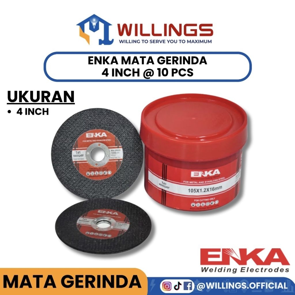 WILLINGS - GERINDA ENKA 4 INCH @ 10 PCS BATU POTONG CUTTING WHEEL / MATA POTONG ENKA