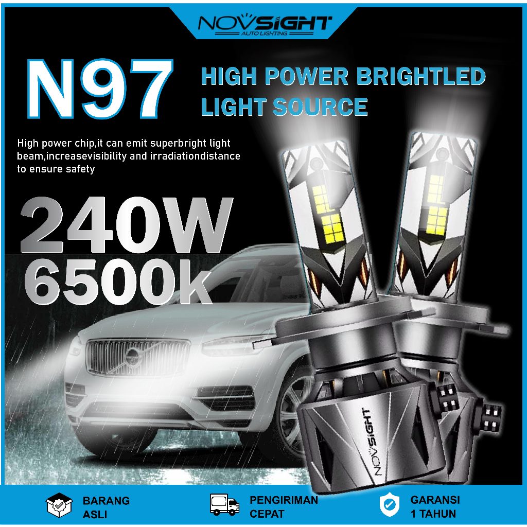 LAMPU LED MOBIL N97 SUPER TERANG kolong H4 H11 H16 H1 H7 H8 H9 240 WATT 60000LM  A pair