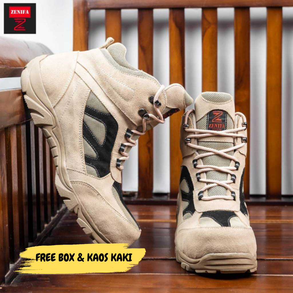 Sepatu Safety Pria Tinggi Zenifa Tactical Boots Touring Gunung Proyek Terbaru 2025