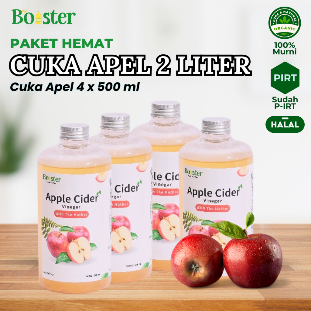 

MYBOOSTER PAKET HEMAT CUKA APEL 2 LITER (4 x 500 ML) / CUKA APEL WITH MOTHER ASLI TANPA CAMPURAN