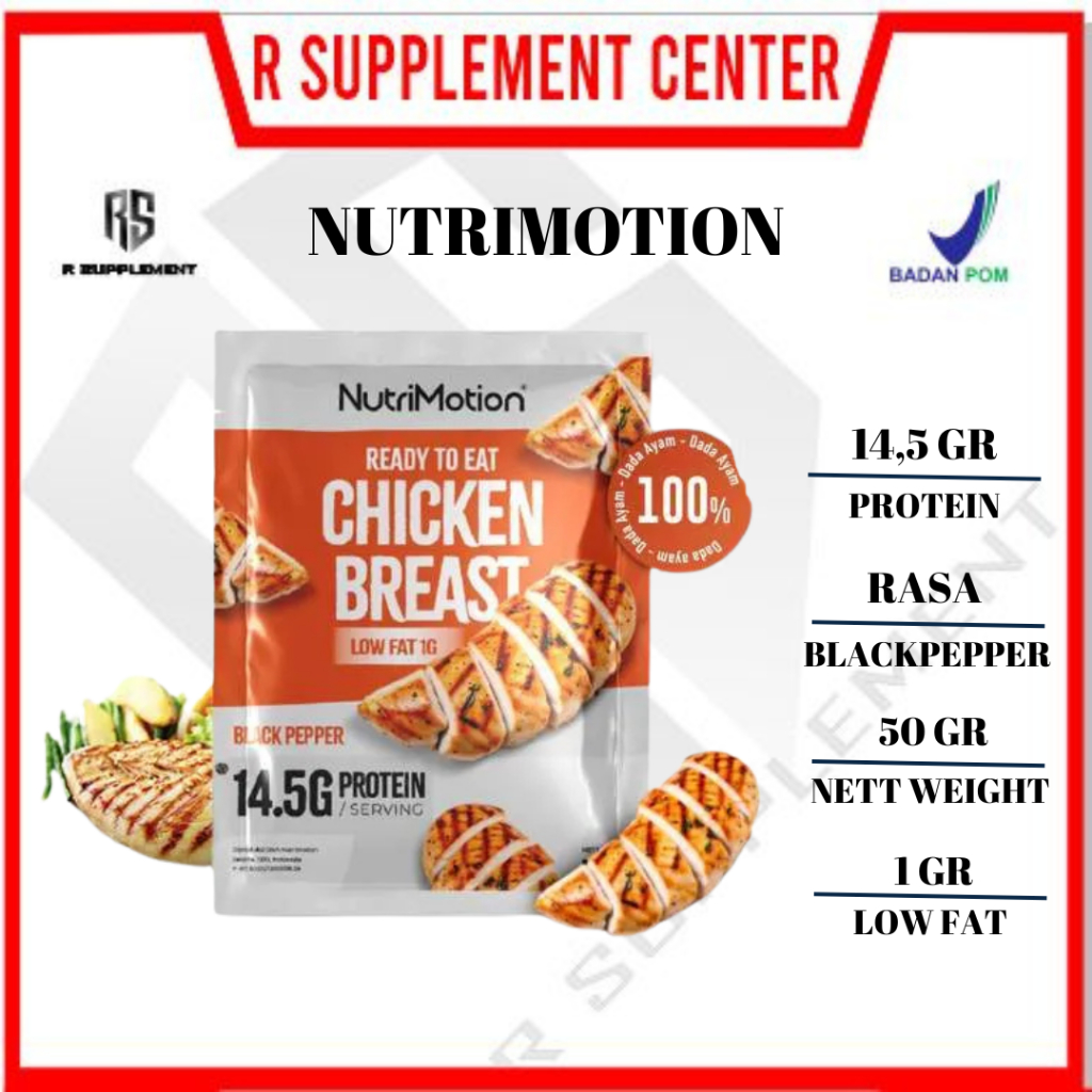 

NutriMotion Chicken Breast Ready To Eat 50gr/pack Low Fat Rasa Blackpepper Nutri Motion Dada Ayam Siap Makan Rendah Lemak Tinggi Protein