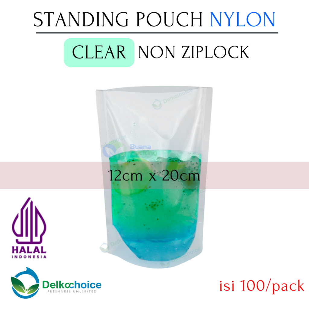 DELKOCHOICE STANDING POUCH NYLON CLEAR NON ZIPLOCK 12x20
