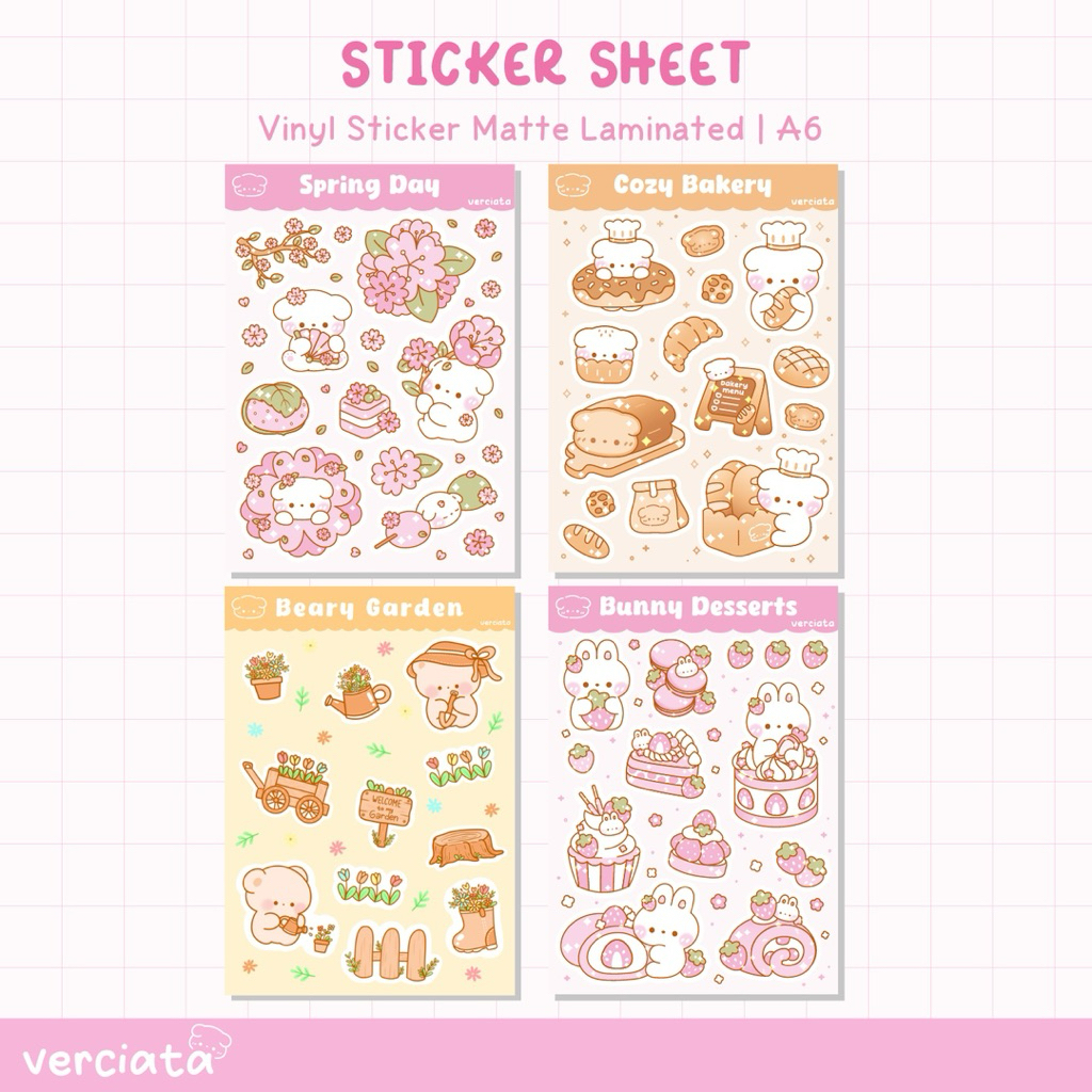 

[STICKER SHEET] Spring Day, Cozy Bakery, Beary Garden, Bunny Desserts - verciata original merch