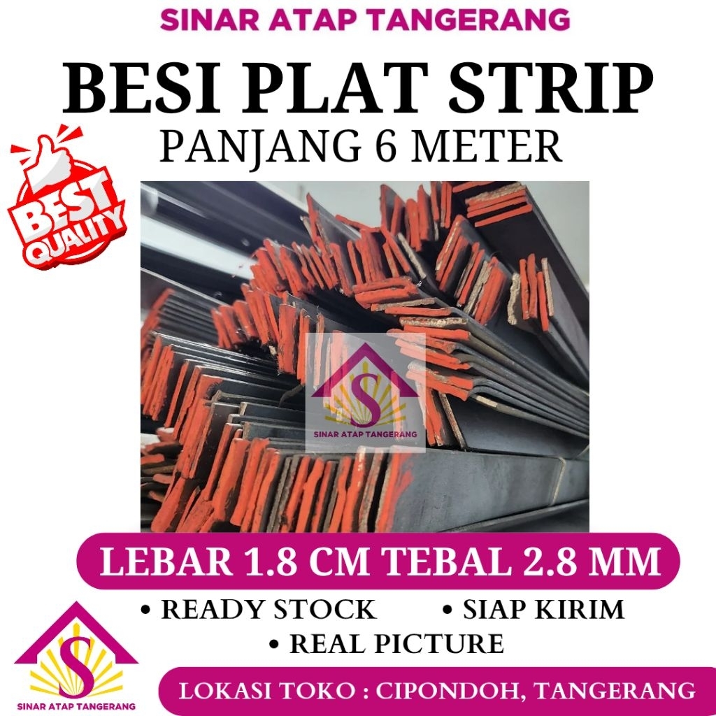 Besi Plat Strip 3 x 19 (Lebar 1,9Cm Tebal 2.8mm) Panjang 6 Meter
