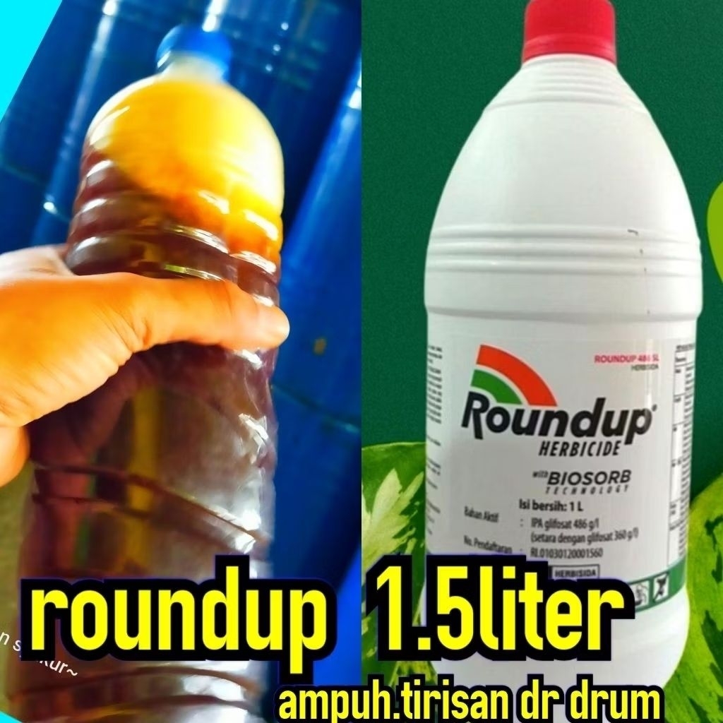 obat rumput jenis roundup/rondap .kemasan 1.5liter dari tirisan drum