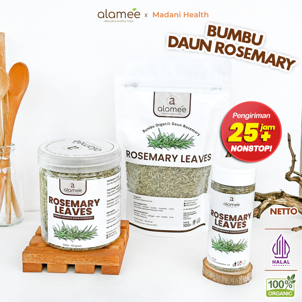 

ALAMEE Daun Rosemary Kering Dried Leaves Garnish Murni Asli Tanpa Campuran Bumbu Masakan Dapur 125g