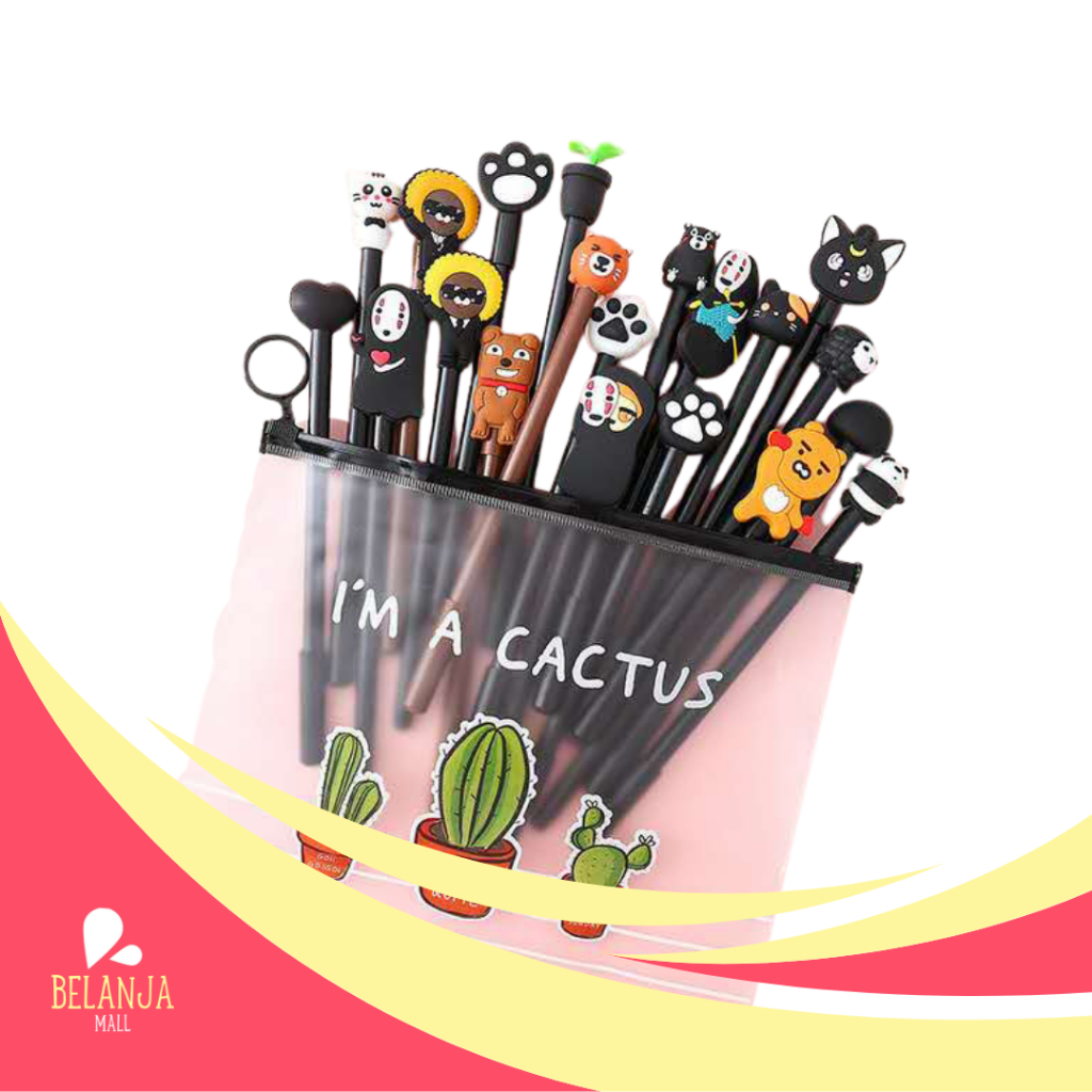

belanjamall HL0078 Pena Karakter Set Pouch Isi 20 Pcs Tempat Pensil Transparan Zipper Bag Y1072