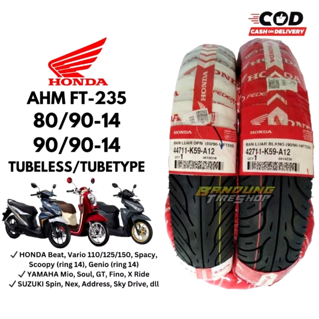 BAN HONDA 80/90-14, 90/90-14 TUBELESS TUBETYPE FEDERAL FT 235 BELAKANG AHM ORIGINAL MATIC BEAT VARIO