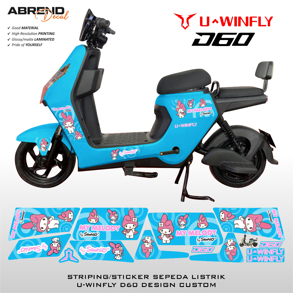 Abrend Decal - Sticker Sepeda Listrik Uwinfly D60 MY MELODY / Sticker Sepeda Listrik Uwinfly D60