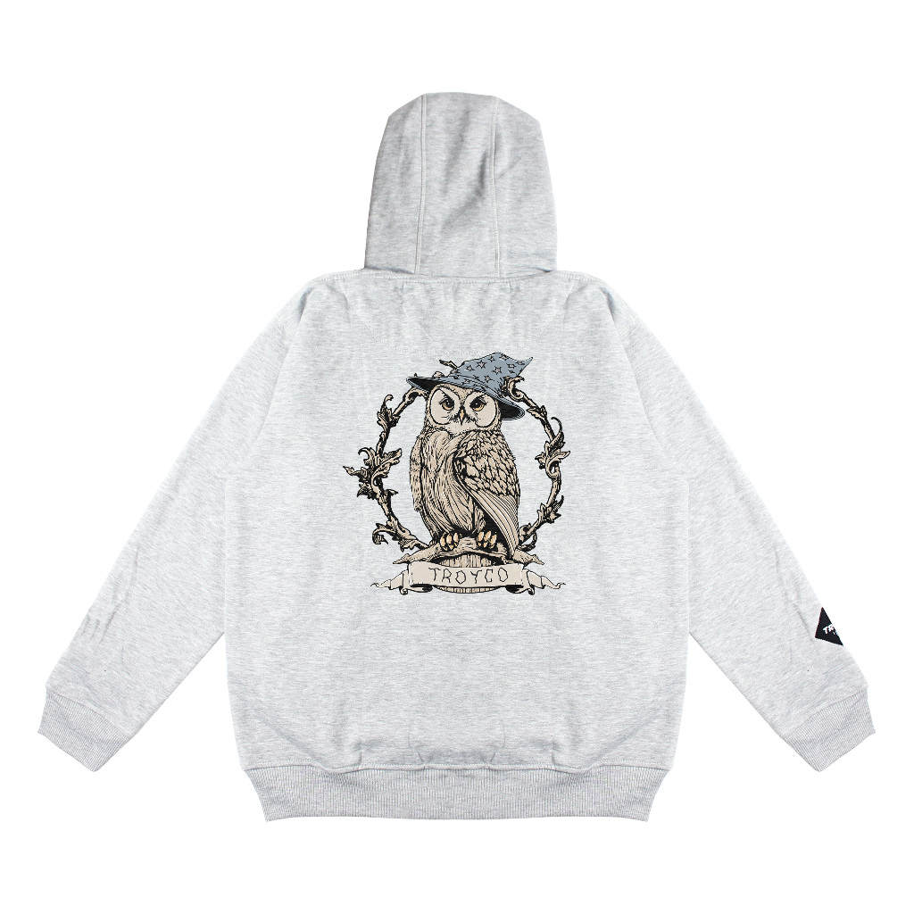 Troy Company Zipper Hoodie Misty Grey Witch Owl - Hoodie Zipper Hoodie Abu Misty ZHD 3182