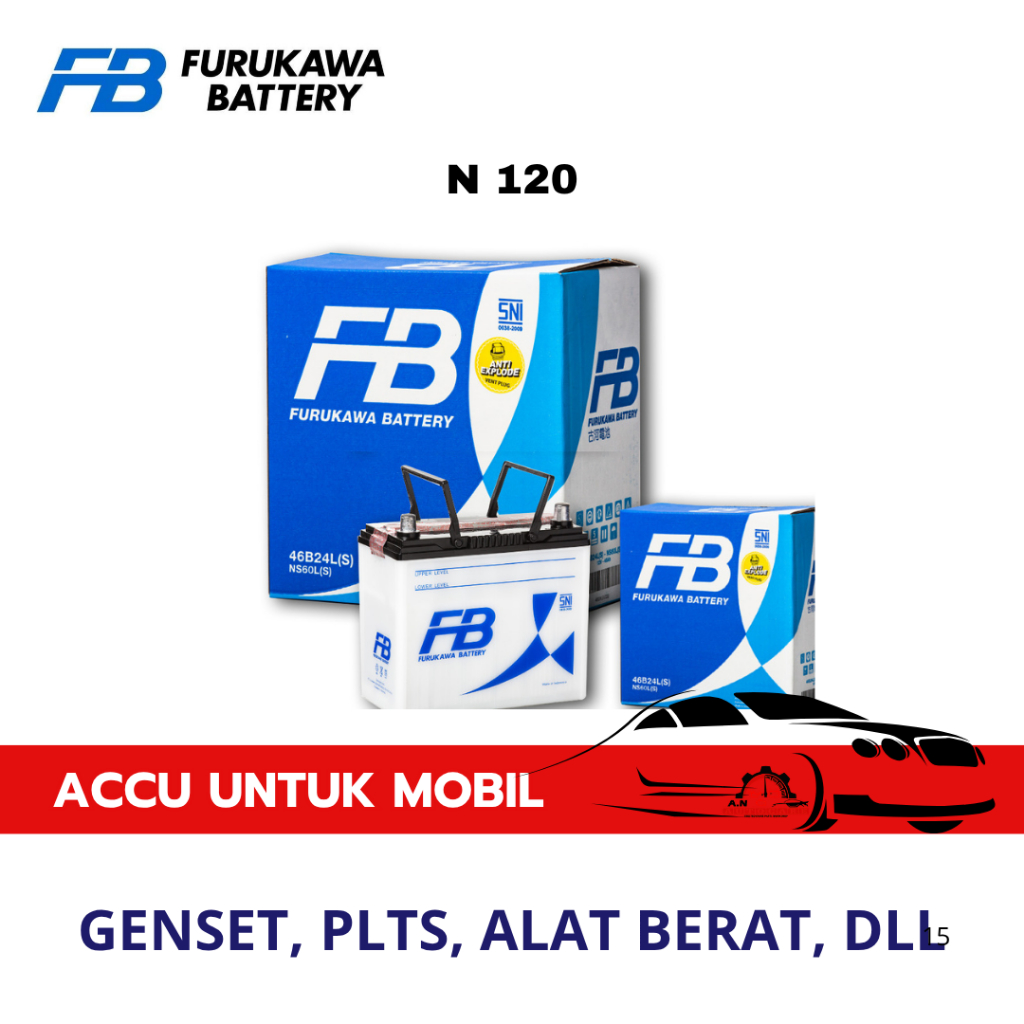 Aki Mobil FURUKAWA N120 Aki Basah untuk Komatsu Excavator, Dozer, Grader, Dump Truck, dan sejenisnya