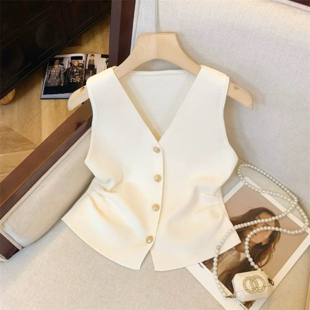 Vest Rompi Wanita Rajut Full Kancing Aktif - Vest Rompi Rajut Wanita Import Basic - Atasan Baju Keki