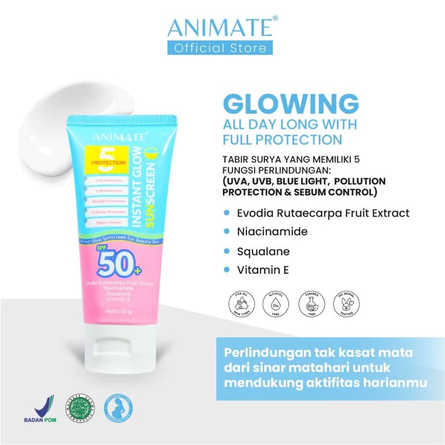 SUNSCREEN ANIMATE GLOWING INSTAN | ANIMATE INSTANT GLOW SUNSCREEN 5 PROTECTION BPOM - SUNSCREEN GLOW