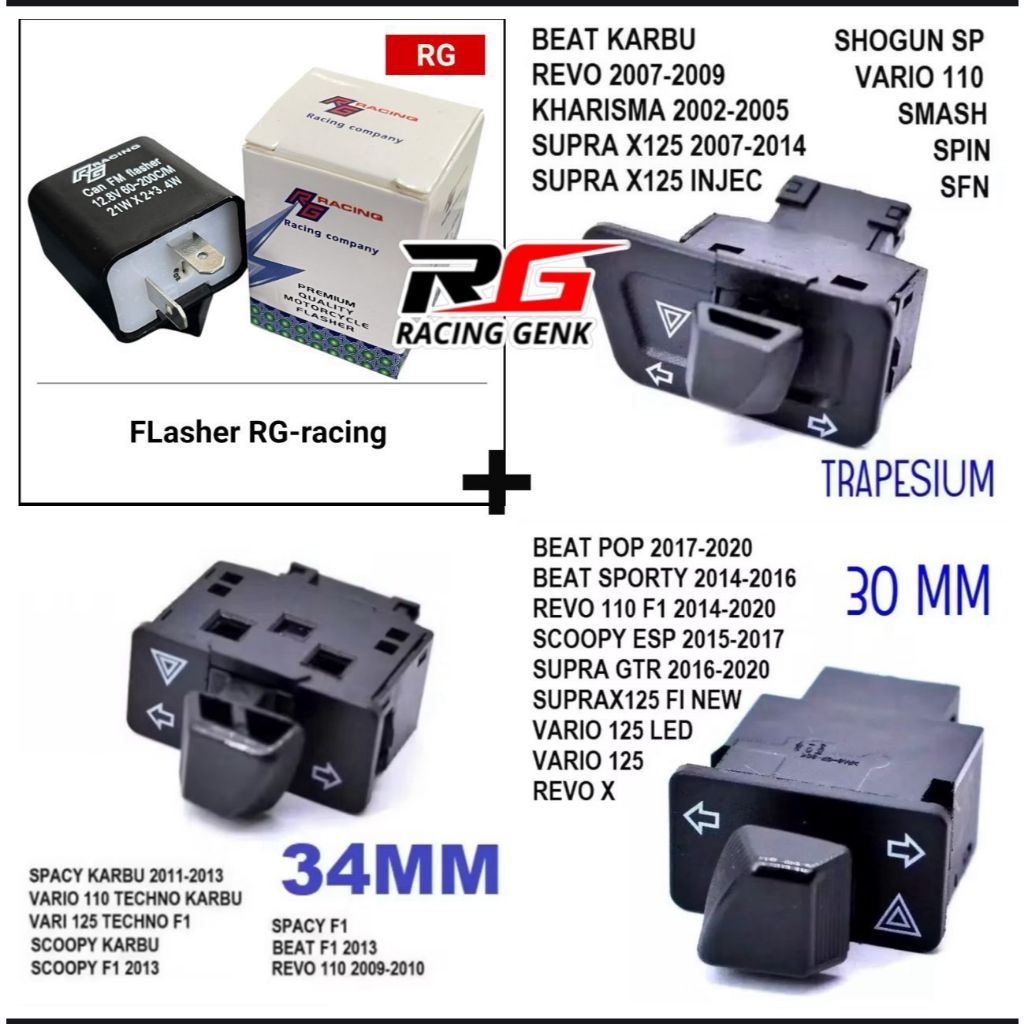 Saklar Tombol Hazard 3 In 1 Saklar Tambahan Lampu Sein Kedip Hazart Motor Flasher Kedip Sein Motor B