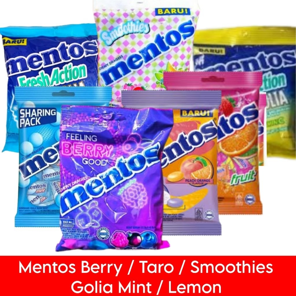

Mentos smoothies mint fruit Berry mango taro permen Golia Lemon pack