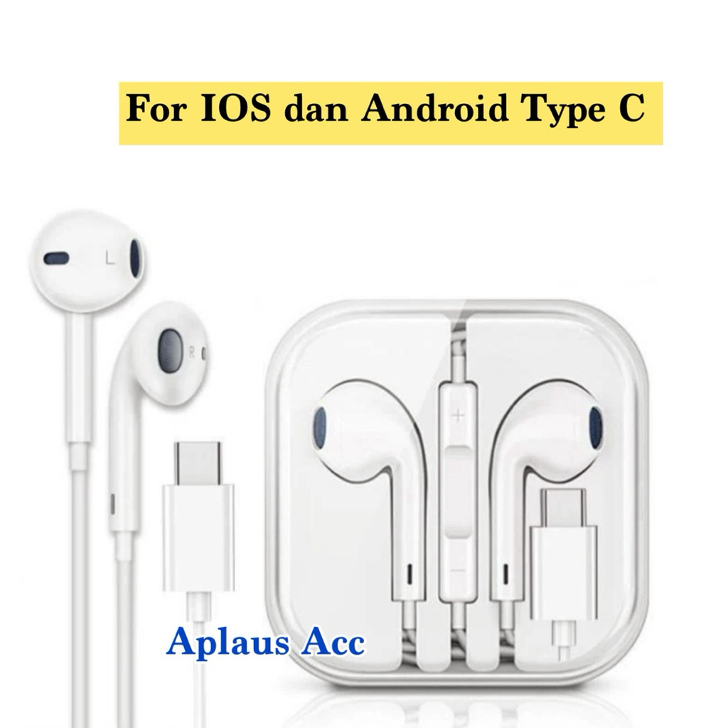 Handsfree Headset Type C for IOS Lightning dan Android Type C Universal Bass