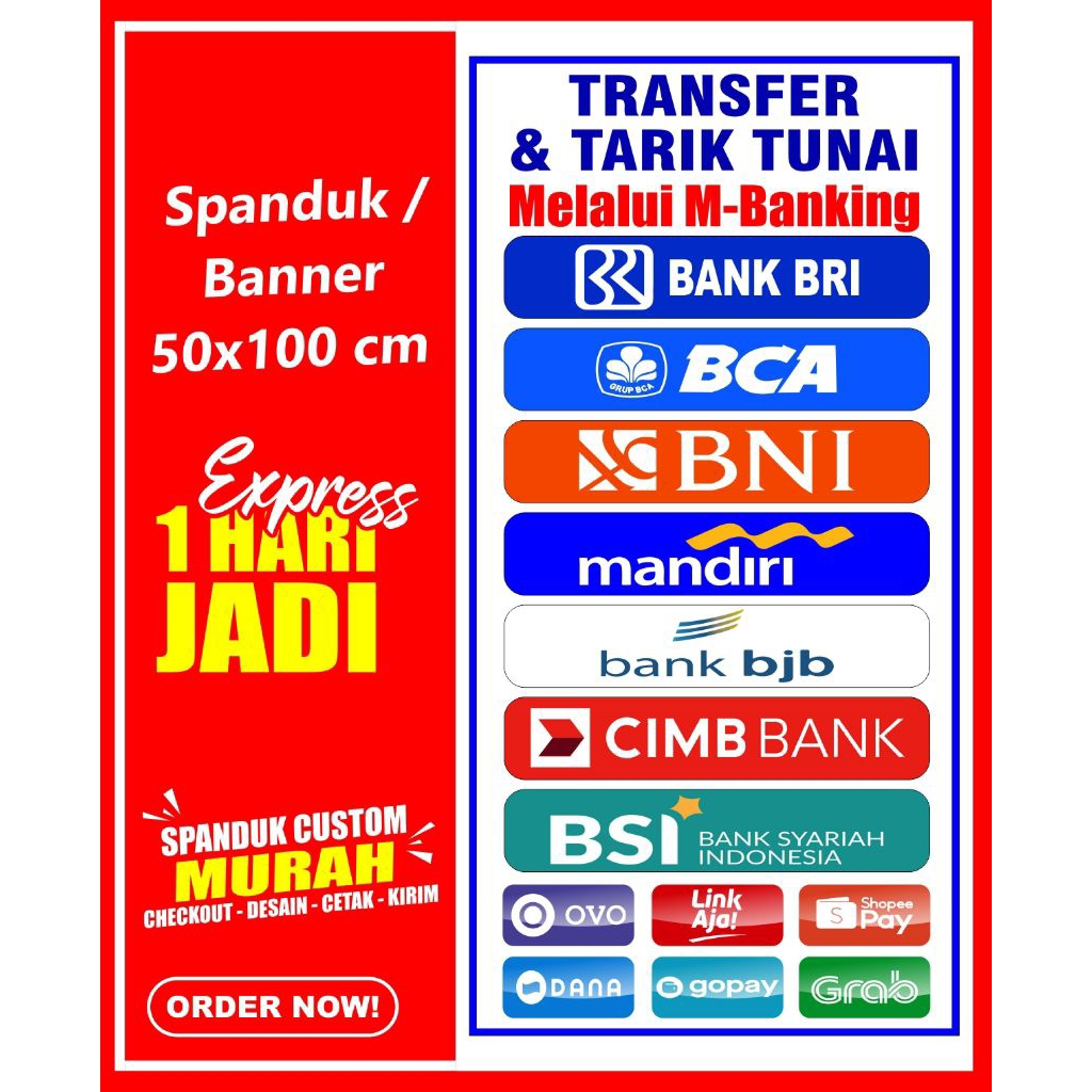 banner KONTER, SPANDUK KONTER, ukuran 50x100,  COD
