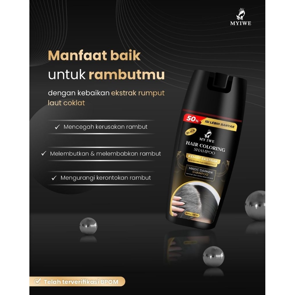 MYIWE Shampo.Penghilang Rambut Putih Menghitamkan Rambut Uban Alami