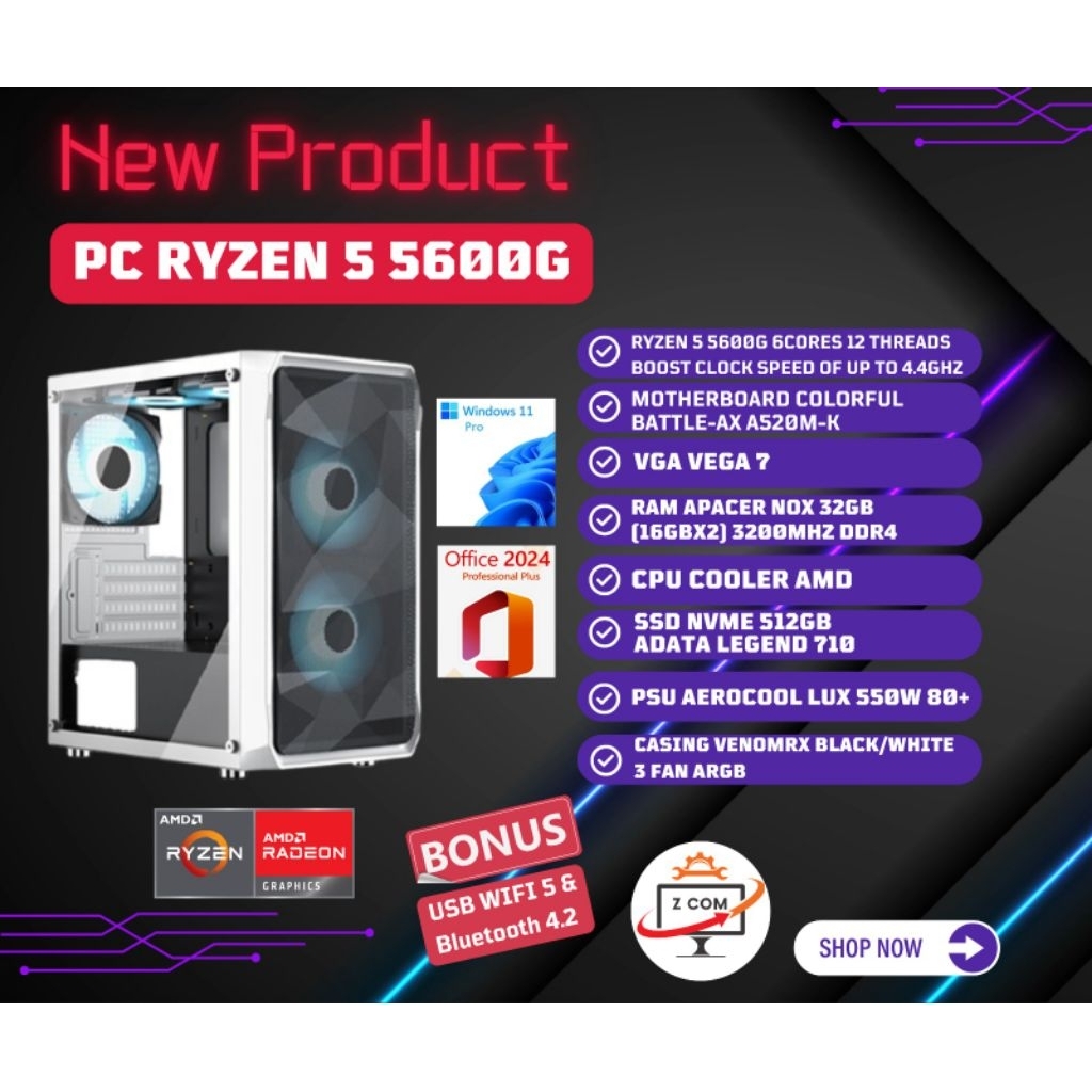 KOMPUTER PC AMD RYZEN 5 Series 5600G Cocok untuk editing, multitasking.