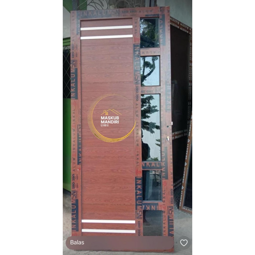 set pintu spanrel serat kayu alumunium + kusen 3in UK T200xL80cm komplit