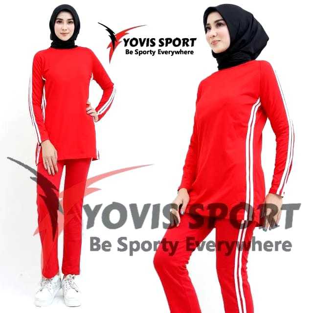 Setelan senam Merah Putih wanita HUT KEMERDEKAAN RI / Setelan olahraga Merah Putih Yovis sport.