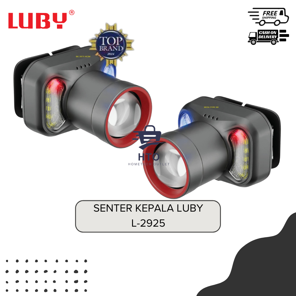 LUBY Senter Kepala Zoom Anti Air L-2925 70 W Cahaya Putih Kuning Headlamp 70 Watt Luby L 2925
