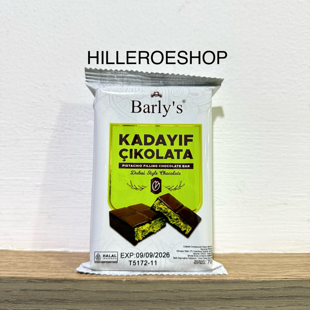 

COKLAT BARLY’S DUBAI 70GR BARLYS PISTACHIO FILLING CHOCOLATE BAR KADAYIF CIKOLATA 70GRAM
