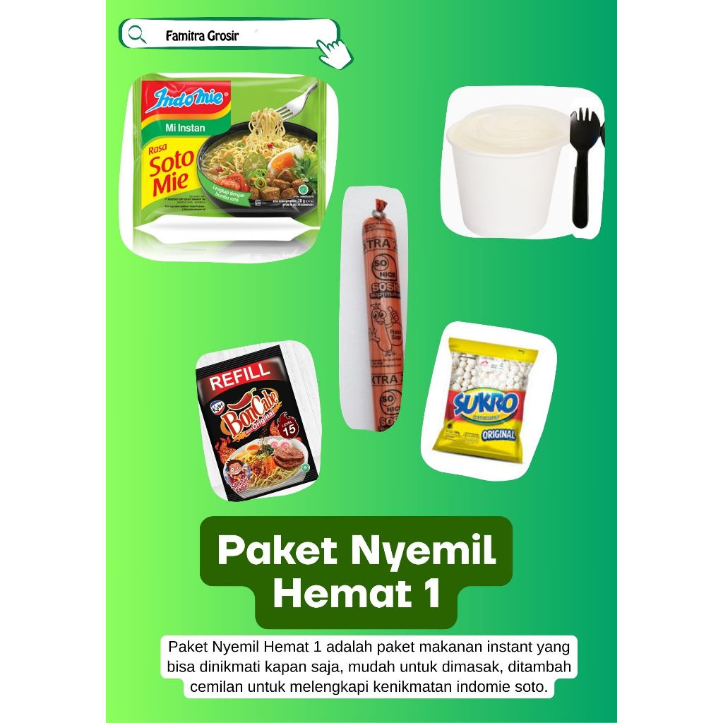

PAKET CEMILAN HEMAT 1 (INDOMIE RASA SOTO)