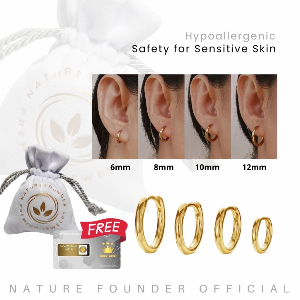 Anting Ring Hoop/ Anting Hypoallergenic Nature Founder/ Anting Bayi/ Anting Anak/ Anting Dewasa/ Ant