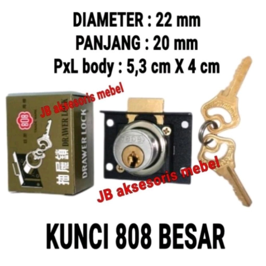 KUNCI LACI 22 mm MERK 808 / KUNCI LEMARI 808 BESAR 2,2 cm MERK 808
